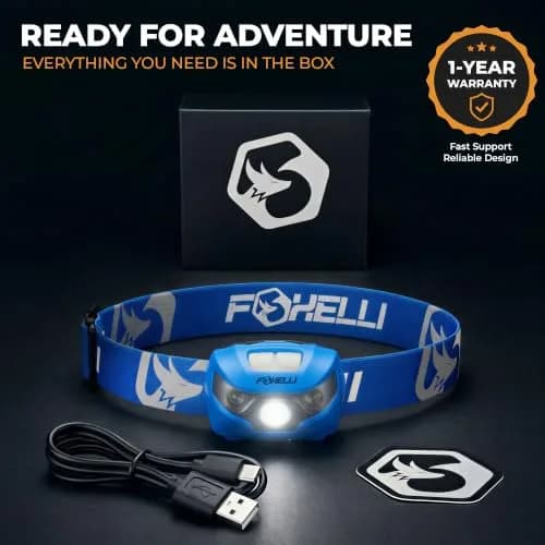 Foxelli USB-C Rechargeable LED Headlamp 160 Lumens | Waterproof, Lightweight & Adjustable for Outdoors & Kids thumbnail 6