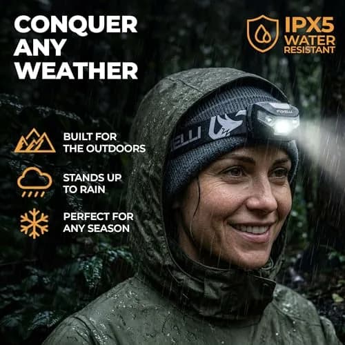Foxelli USB-C Rechargeable LED Headlamp 160 Lumens | Waterproof, Lightweight & Adjustable for Outdoors & Kids thumbnail 7