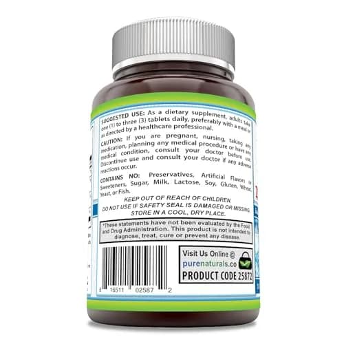 Pure Naturals Calcium Magnesium Zinc Vitamin D3 Supplement | Calcium 1000mg, Magnesium 400mg, Zinc 25mg, Vitamin D3 600 IU | Gluten Free (500 Tablets) thumbnail 3