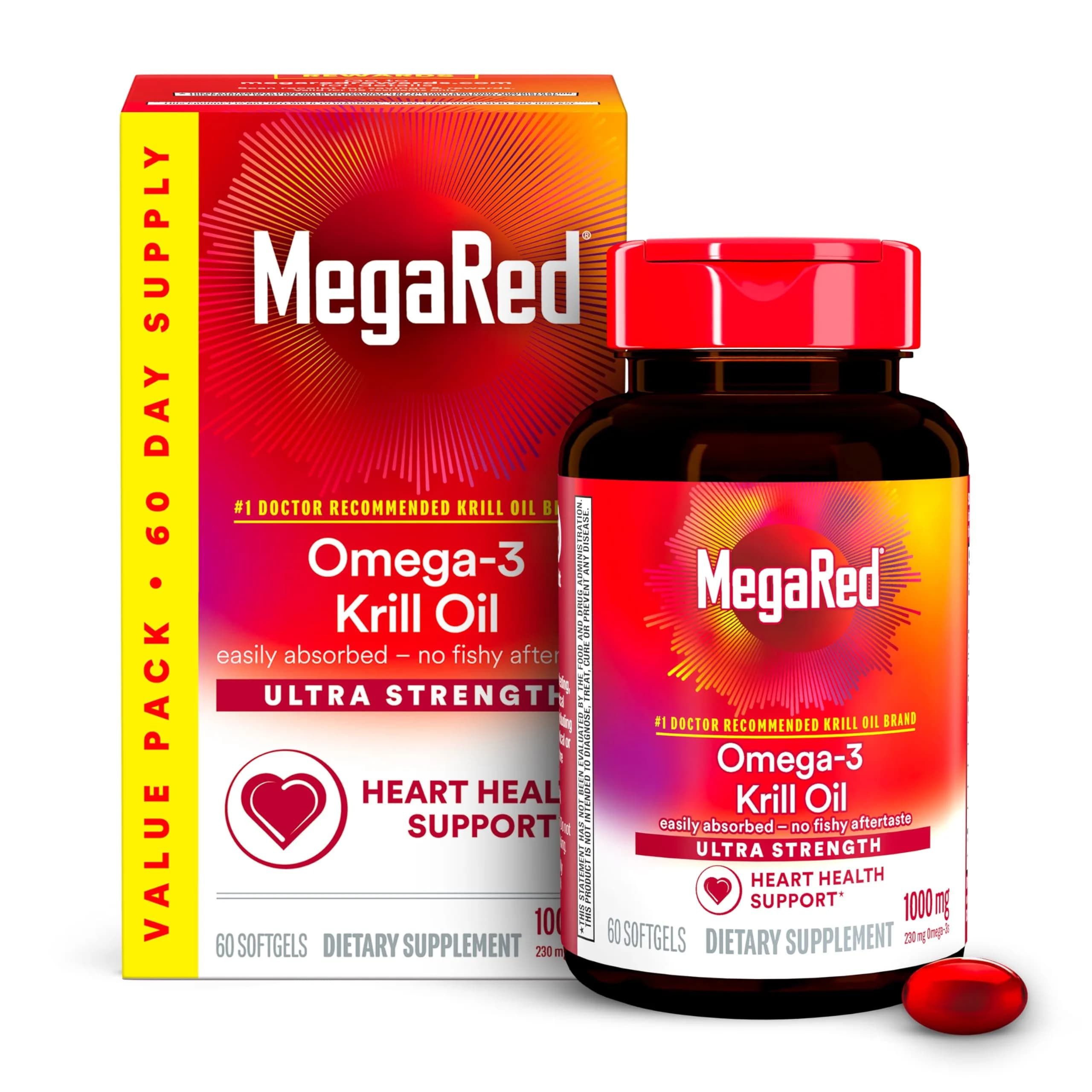 MegaRed Antarctic Krill Oil 1000mg Softgels (60 Count) — 1000mg