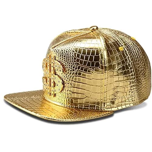 Wikavanli Gold Hip Hop Hat, Flat-Brimmed Rock Cap, Adjustable Snapback for Men and Women | One Size Fits Most thumbnail 1
