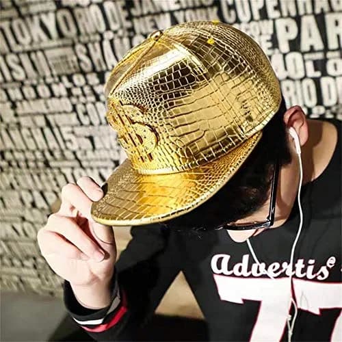 Wikavanli Gold Hip Hop Hat, Flat-Brimmed Rock Cap, Adjustable Snapback for Men and Women | One Size Fits Most thumbnail 6