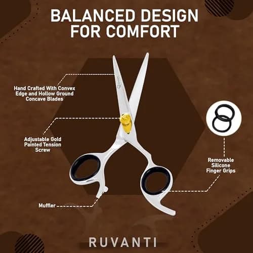 RUVANTI Professional Hair Cutting Shears 6.5" Japanese Steel | Precision Barber Scissors for Salon & Home Use thumbnail 3