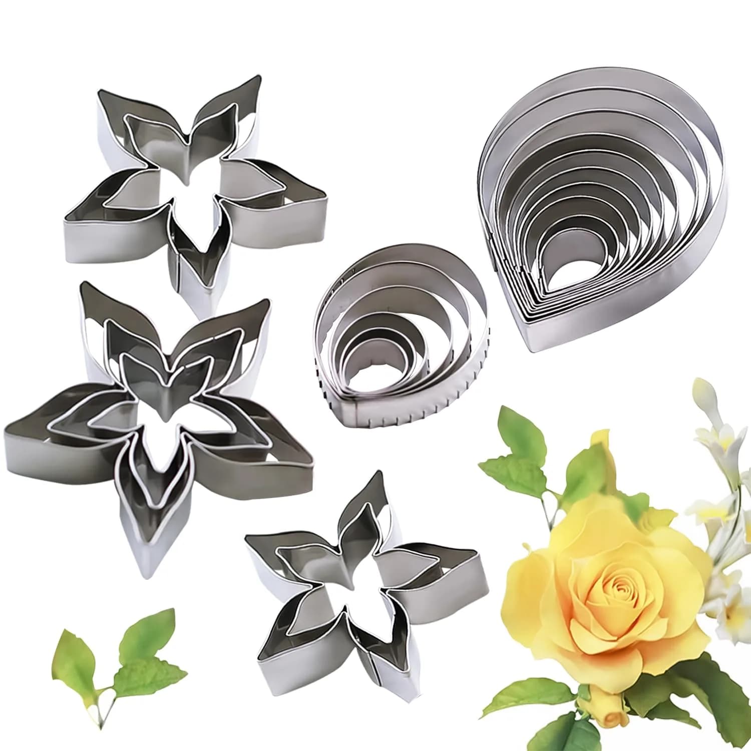 KALAIEN Leaf Petal Veiner Gum Paste Mold 2.5" | Food-Grade Silicone for Cake & Chocolate Decor — Rose Petal Cutter Set (23pcs)