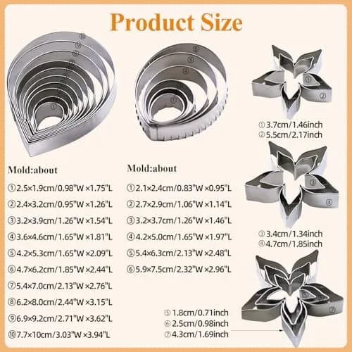 KALAIEN 23pcs Rose Petal Cutter Set for Fondant & Gum Paste | Stainless Steel Flower Moulds thumbnail 2