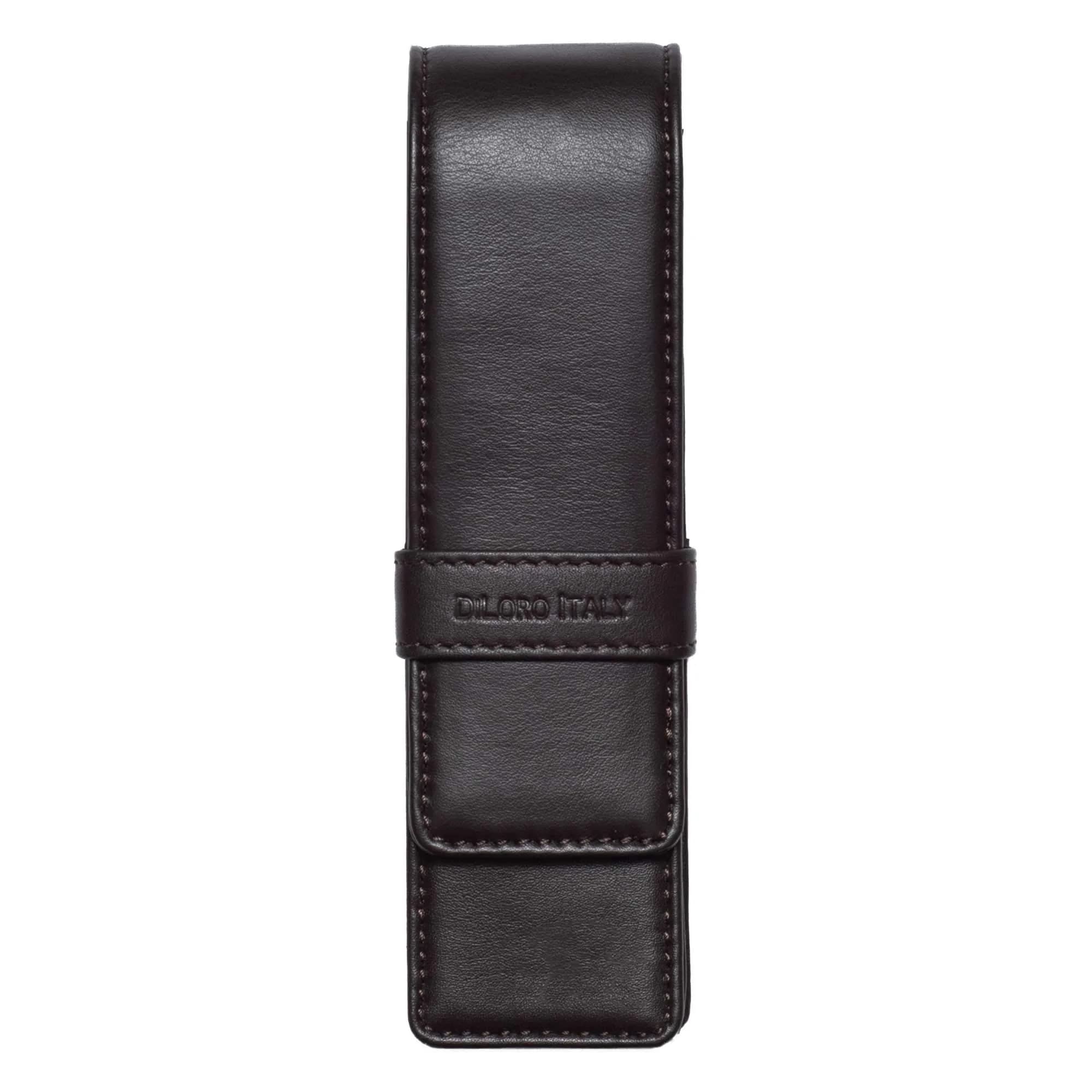 DiLoro Leather Double Pen Case Holder for 2 Pens & Pencils, Espresso Dark Brown | Genuine Full Grain Nappa Leather - main product image
