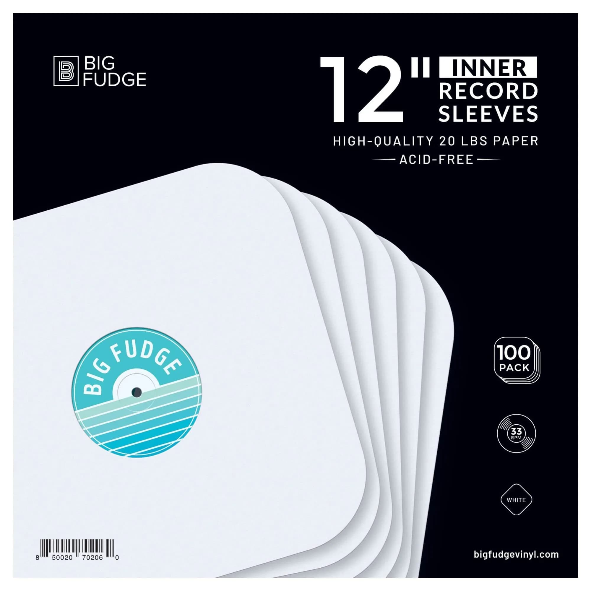 Big Fudge 12" Vinyl Record Inner Sleeves 100 Pack | Heavyweight Acid Free Paper LP Album Protection