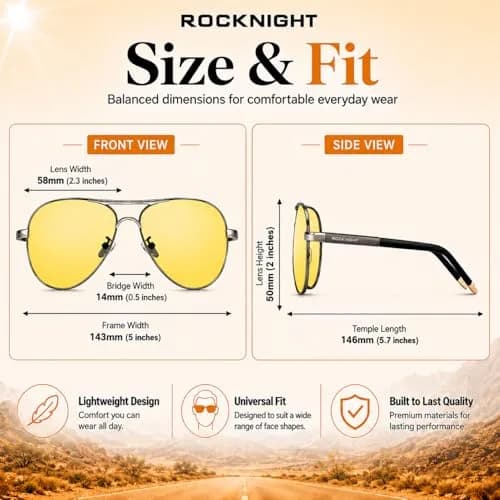 ROCKNIGHT Polarized Aviator Sunglasses Men Women UV400 Metal Frame Driving | Lightweight & Adjustable Fit thumbnail 4