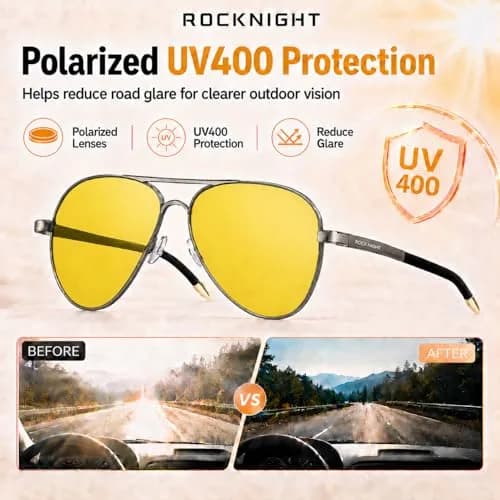 ROCKNIGHT Polarized Aviator Sunglasses Men Women UV400 Metal Frame Driving | Lightweight & Adjustable Fit thumbnail 3