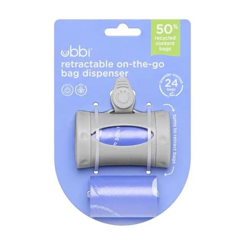 Ubbi Retractable Diaper Bag Dispenser with Lavender Bags | Gray, 1 Dispenser + 24 Bags thumbnail 8
