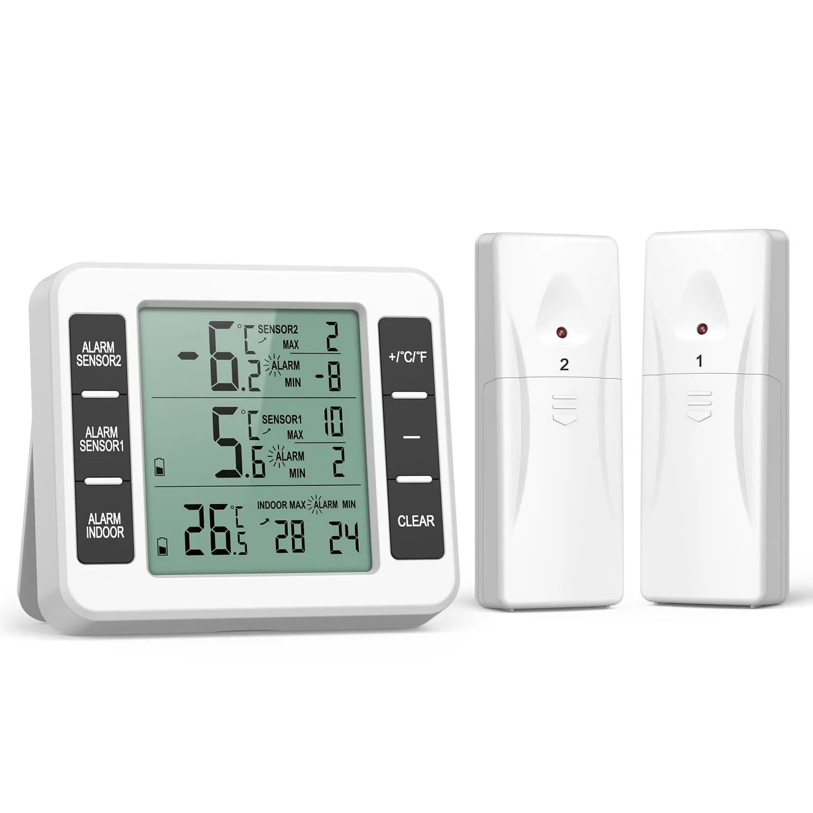 ORIA Wireless Refrigerator Thermometer with 2 Sensors | Indoor/Outdoor -40°C to 60°C — White