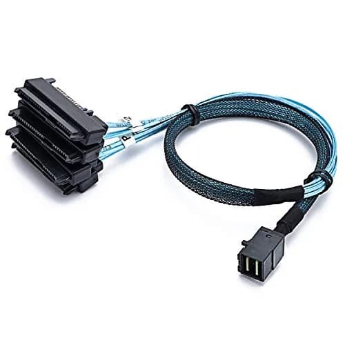 CABLEDECONN SFF-8643 Mini SAS HD to (4) 29pin SFF-8482 Connectors 1M | Internal Data Cable for SAS & SATA Disks thumbnail 1