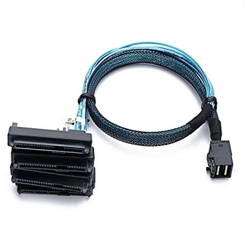CABLEDECONN SFF-8643 Mini SAS HD to (4) 29pin SFF-8482 Connectors 1M | Internal Data Cable for SAS & SATA Disks thumbnail 2