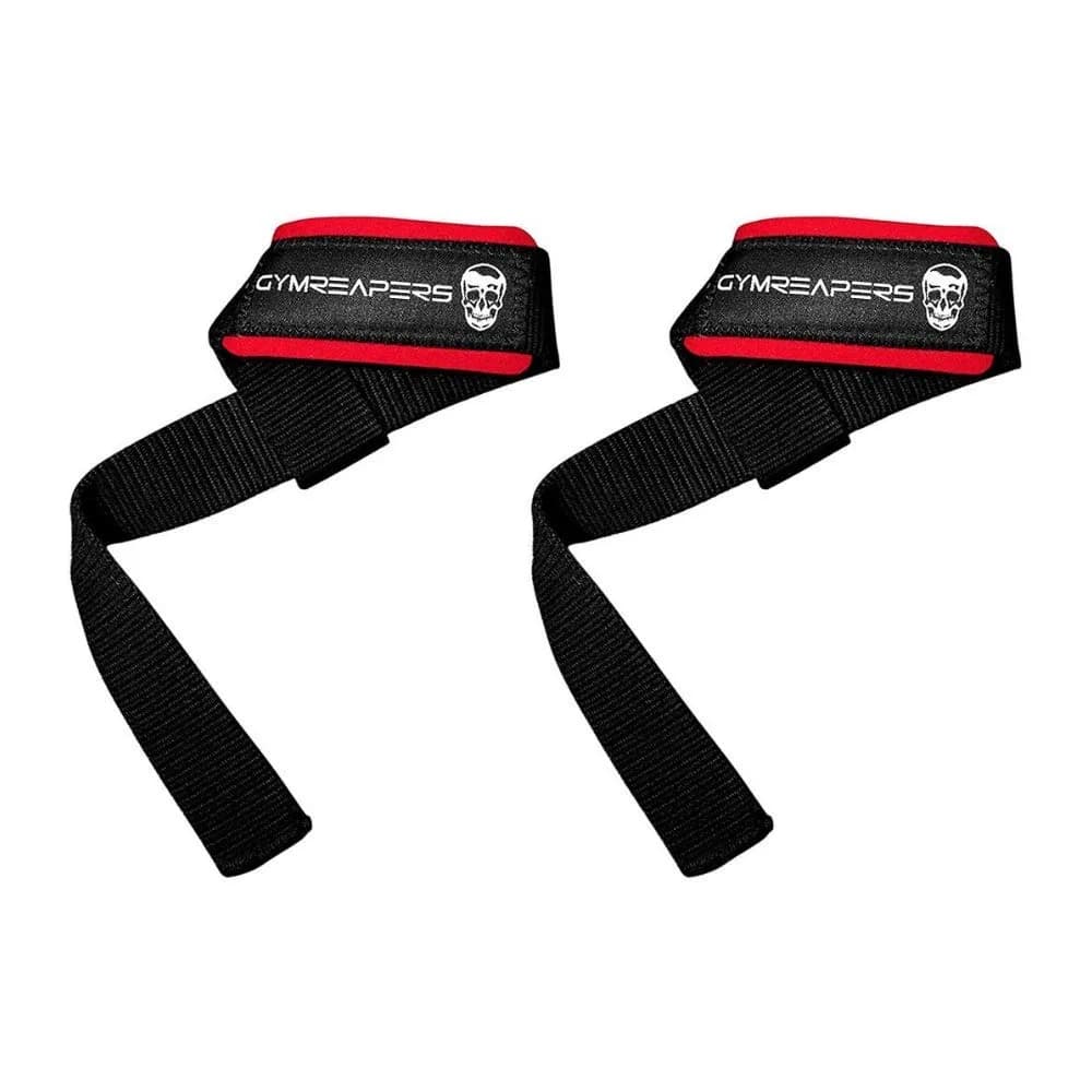 Gymreapers Lifting Wrist Straps with Neoprene Padding & 18" Cotton | Black/Red - main product image