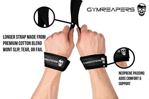 Gymreapers Lifting Wrist Straps for Weightlifting, Bodybuilding, Powerlifting, Strength Training, & Deadlifts - Padded Neoprene with 18" Cotton (Black) | 2 Pack thumbnail 2