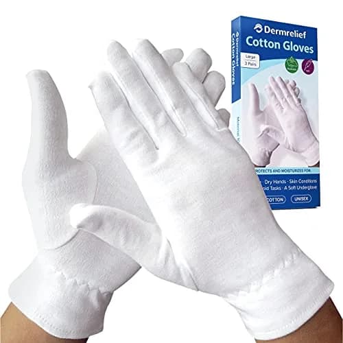 Dermrelief Organic Cotton Gloves for Dry Hands, Eczema & Psoriasis Relief (Large, 3 Pairs, White) | Moisturizing Gloves for Overnight Use thumbnail 1