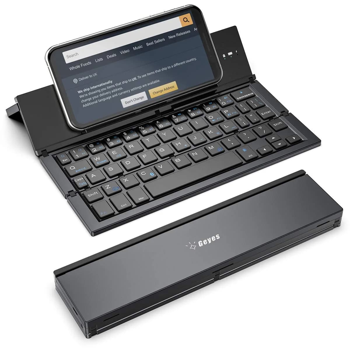 Geyes Foldable Bluetooth Keyboard with Stand | 78-Key QWERTY Layout, Aluminum Alloy, Black — BLACK