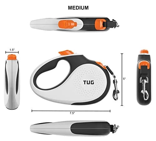 TUG Original Retractable Dog Leash 16 ft | Medium, White/Orange | Tangle-Free, Ergonomic Handle thumbnail 2