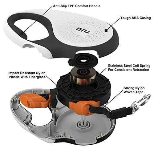 TUG Original Retractable Dog Leash, 16 ft (Large, White/Orange) | Tangle-Free 360° Tape Movement thumbnail 5