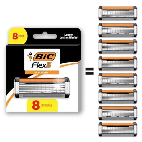 BIC Flex 5 Men's 5-Blade Razor Cartridge Refills, 8-Pack | 104 Shaves Total thumbnail 1