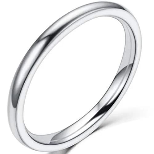 JUDE Silver Stainless Steel Classical Plain Stackable Wedding Band Ring 1.5mm | Thin Stacking Ring for Women thumbnail 1