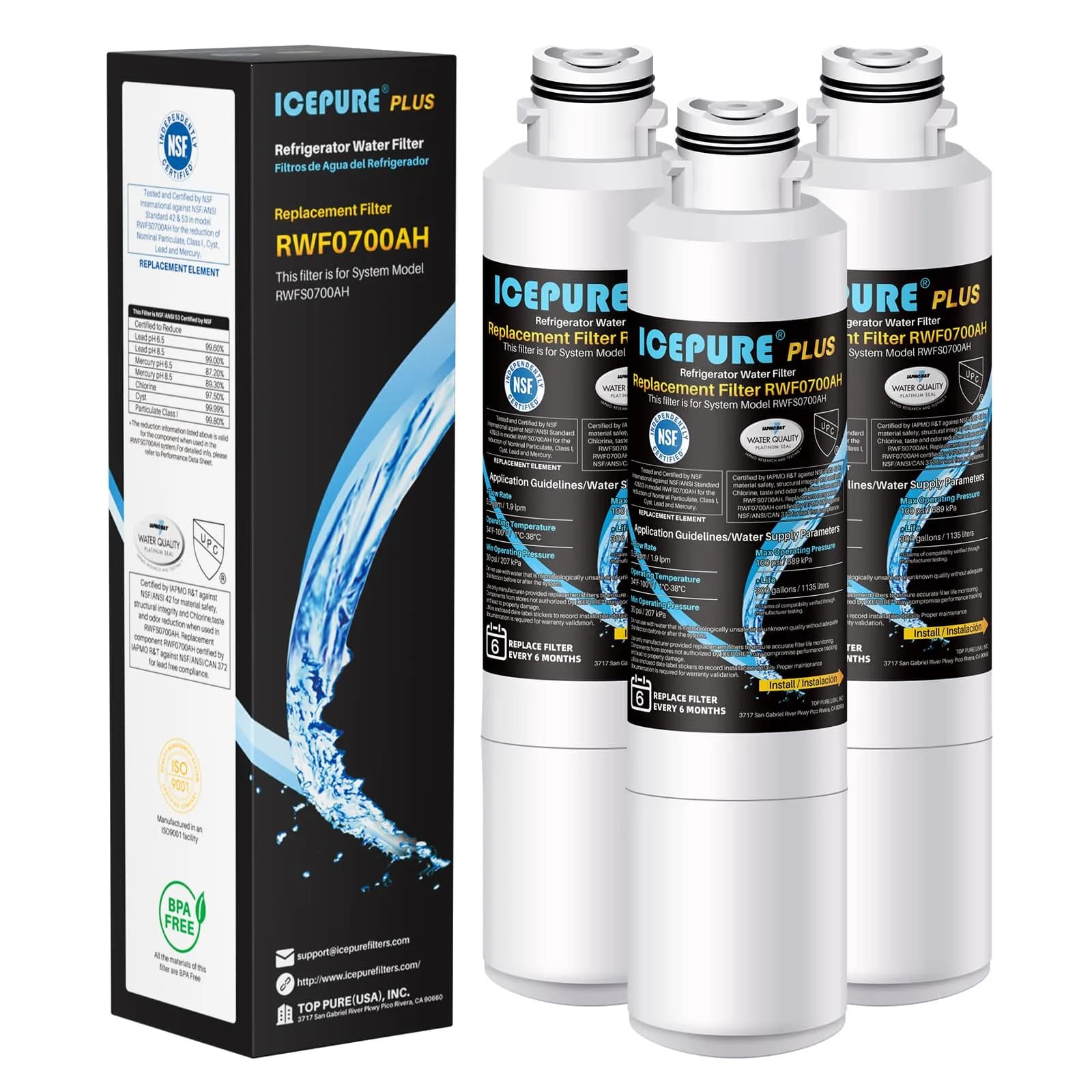 ICEPURE DA29-00020B Refrigerator Water Filter 3-Pack | NSF/ANSI 53 & 42 Certified for Heavy Metal Removal - main product image