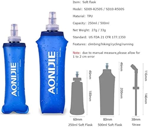 AONIJIE Foldable Soft Flask Water Bottle 250mL (8.45 Fl Oz) 2-Pack | Lightweight & Collapsible for Running & Hiking thumbnail 2