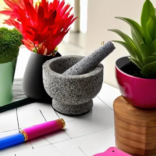 Kota Japan 6 inch (15.2 cm) Heavy Granite Mortar and Pestle Set, 2 Cup (473 ml) Molcajete | Authentic Indian Spice Grinder thumbnail 5