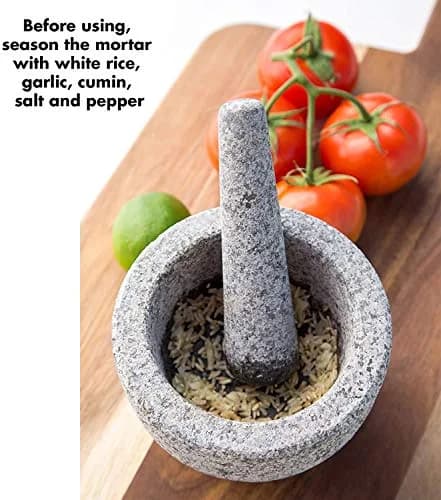 Kota Japan 6 inch (15.2 cm) Heavy Granite Mortar and Pestle Set, 2 Cup (473 ml) Molcajete | Authentic Indian Spice Grinder thumbnail 7