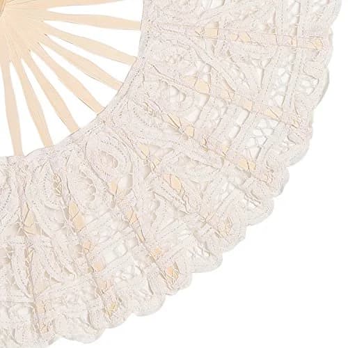 BABEYOND Cotton Lace Folding Hand Fan with Bamboo Frame & Tassel, 26cm Closed | Elegant Bridal Accessory for Weddings & Parties thumbnail 5