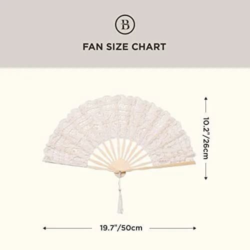 BABEYOND Cotton Lace Folding Hand Fan with Bamboo Frame & Tassel, 26cm Closed | Elegant Bridal Accessory for Weddings & Parties thumbnail 6
