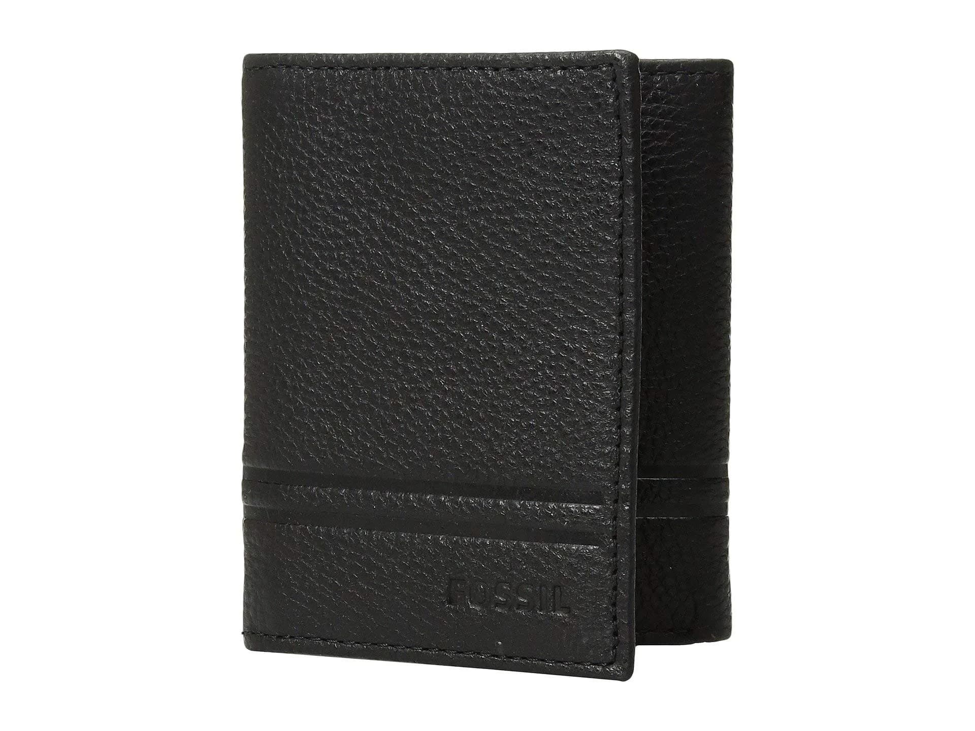 Fossil Men's Ingram Leather Trifold Wallet with ID Window | Classic Black Leather Slim Design — Wilder Black