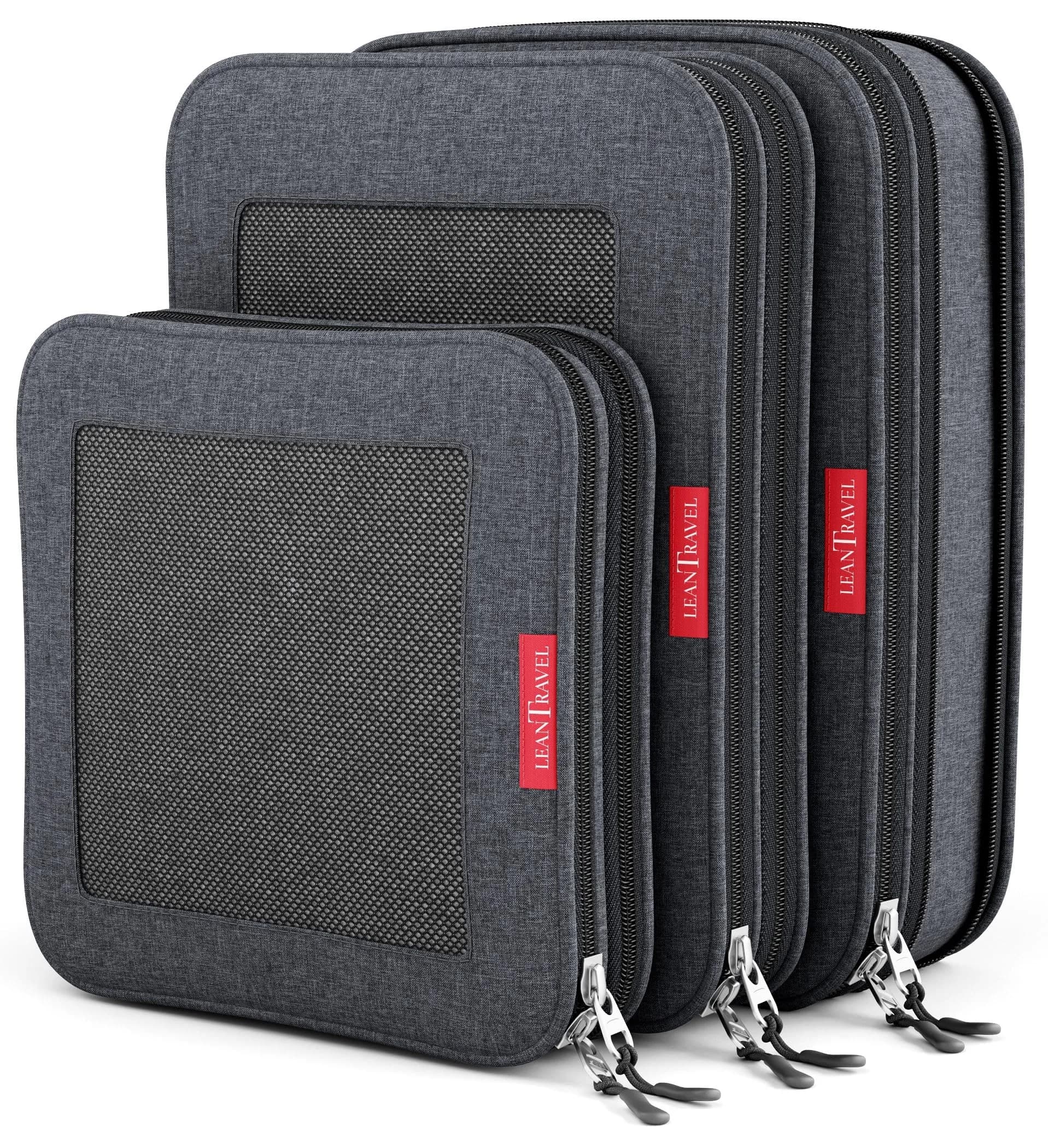 LeanTravel Premium Compression Packing Cubes for Travel - Suitcase Organizer Bags with Double Zipper & Breathable Mesh Panel - Space Saving Carry On Luggage Essentials (6-Pack, Black) — Black