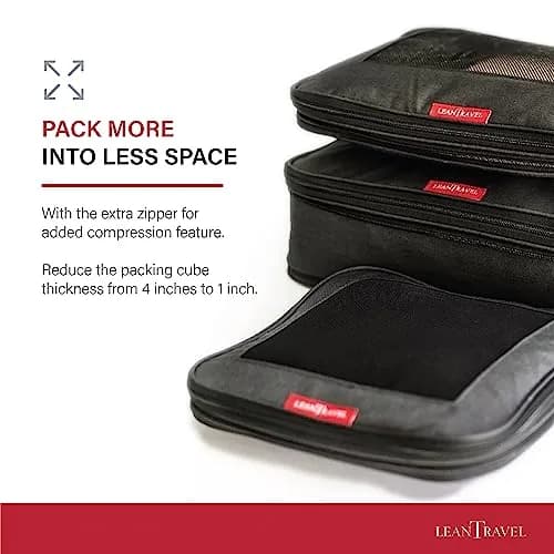 LeanTravel Premium Compression Packing Cubes 3-Pack (42.8cm H x 34.5cm W x 5cm L) | Maximize Luggage Space thumbnail 9