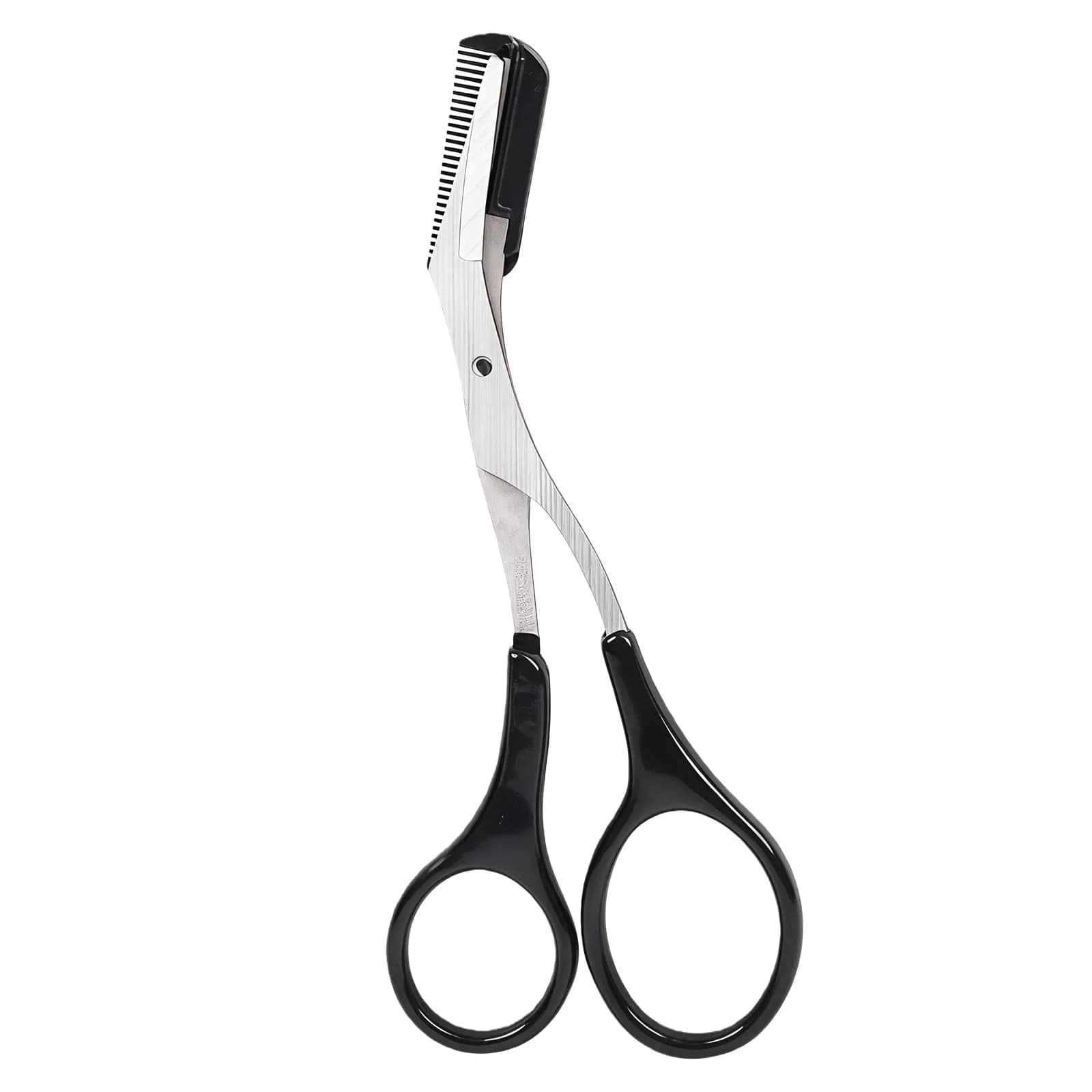 ericotry Professional Eyebrow Trimmer Scissors with Comb & Non-Slip Grips, Black/Silver Tone | Precision Grooming Tool - main product image