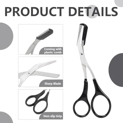 ericotry Professional Eyebrow Trimmer Scissors with Comb & Non-Slip Grips, Black/Silver Tone | Precision Grooming Tool thumbnail 3