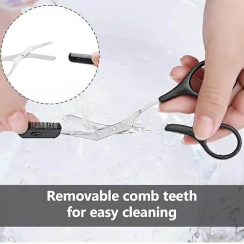 ericotry Professional Eyebrow Trimmer Scissors with Comb & Non-Slip Grips, Black/Silver Tone | Precision Grooming Tool thumbnail 4