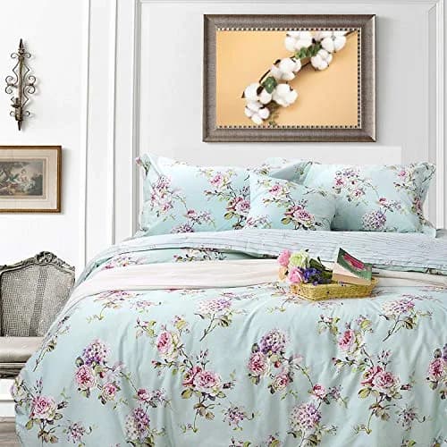 FADFAY Cotton Duvet Cover Set Full Size Blue Floral Bedding Set | Super Soft Purple Hydrangea Flower Print thumbnail 1