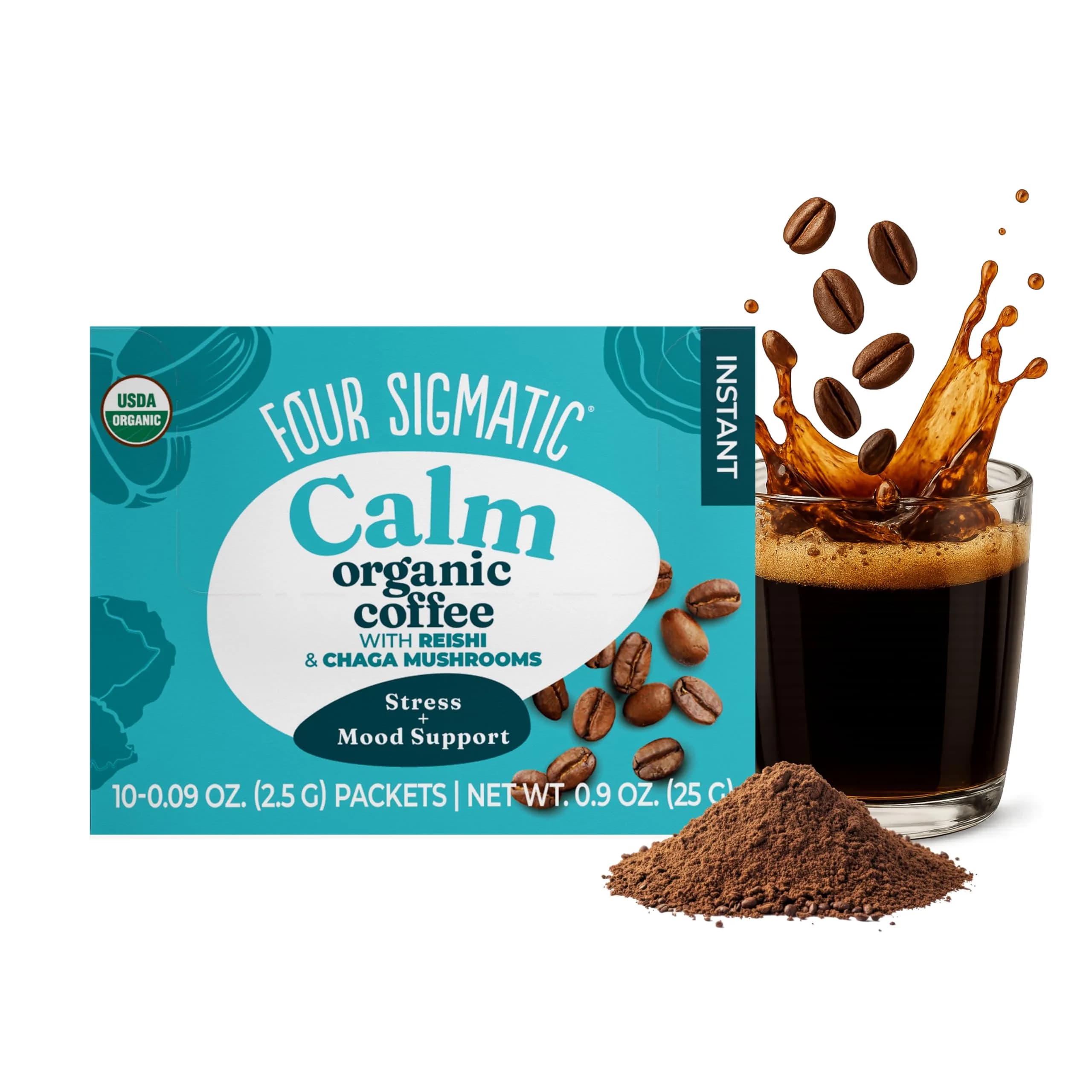 Four Sigmatic Organic Mushroom Coffee Powder | Instant Mix with Cordyceps, Chaga & Eleuthero | 10 Packets (2.5g each) — Balance w/ Ashwagandha and Adaptogens