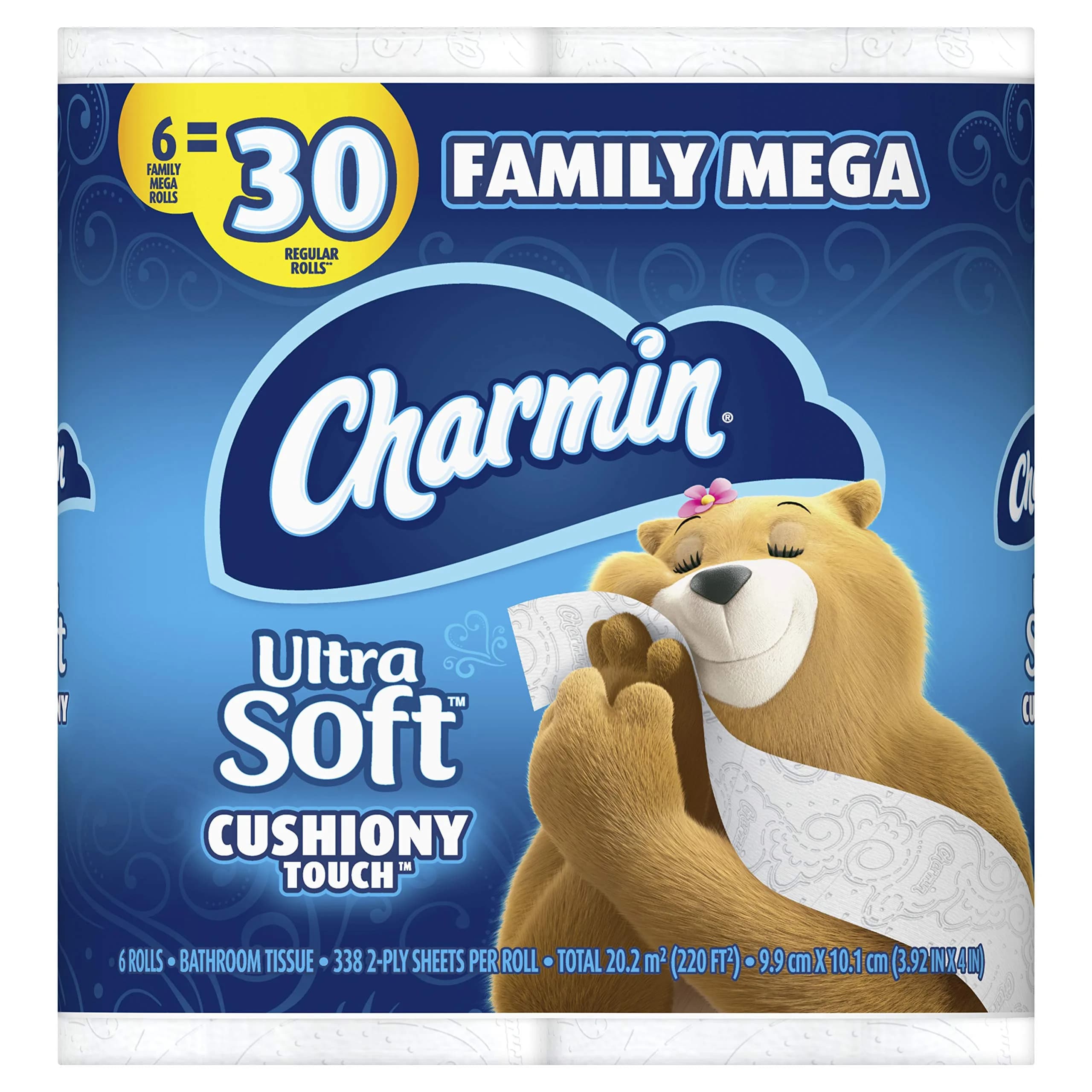 Charmin Ultra Soft Cushiony Touch Toilet Paper, 18 Family Mega Rolls (4806 Sheets Total) | 2-Ply, Unscented, Septic-Safe — 6 Rolls