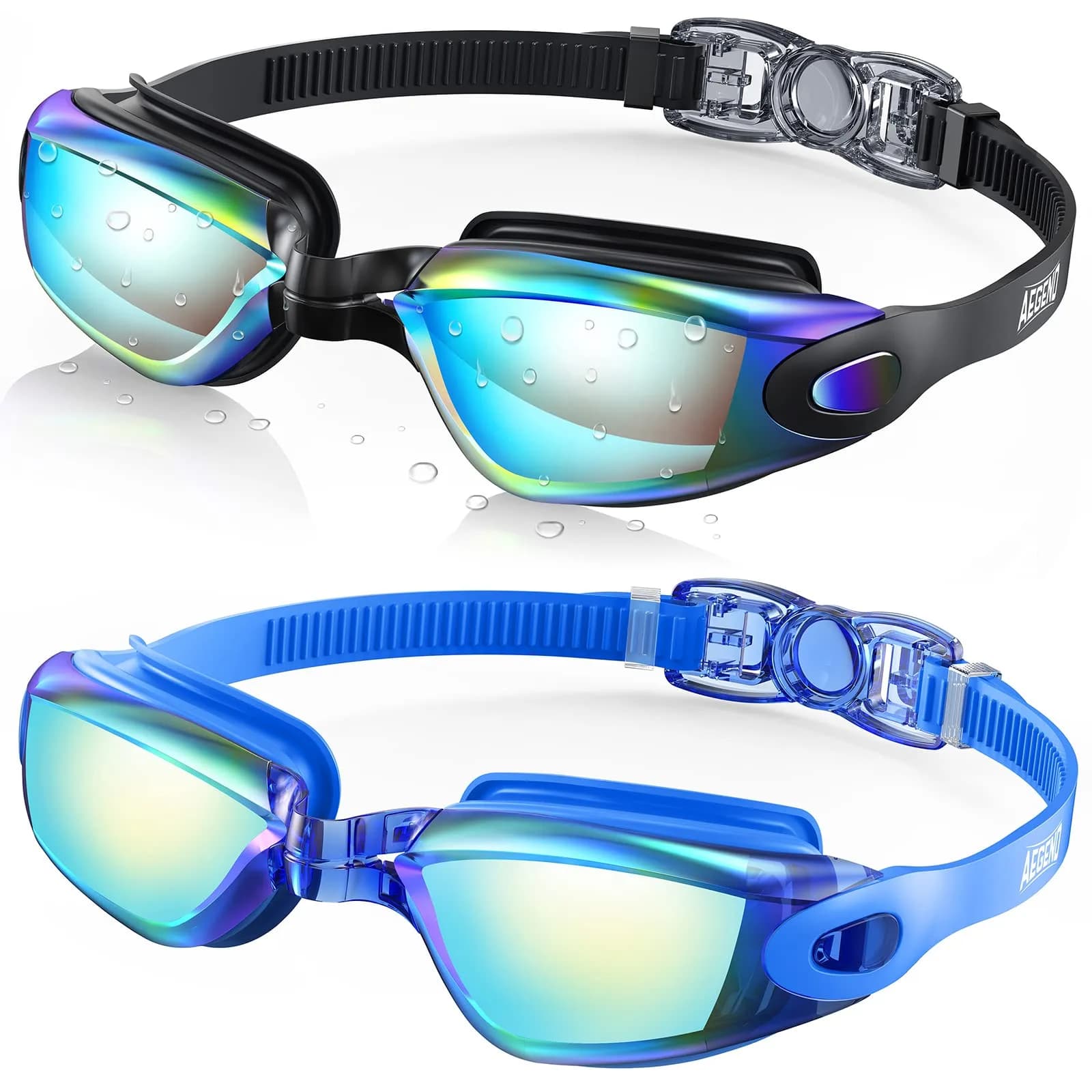 Aegend Swim Goggles 2 Pack No Leaking Adult Men Women Youth UV Protection Anti Fog Aqua & Clear Black | Clear Safety Glasses — Bright Blue & Aqua