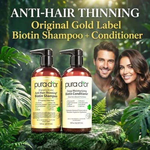 PURA D'OR Gold Label Anti-Thinning Biotin Shampoo & Conditioner Set 2x473ml (16 Fl Oz x2) | Thicker, Fuller Hair thumbnail 2
