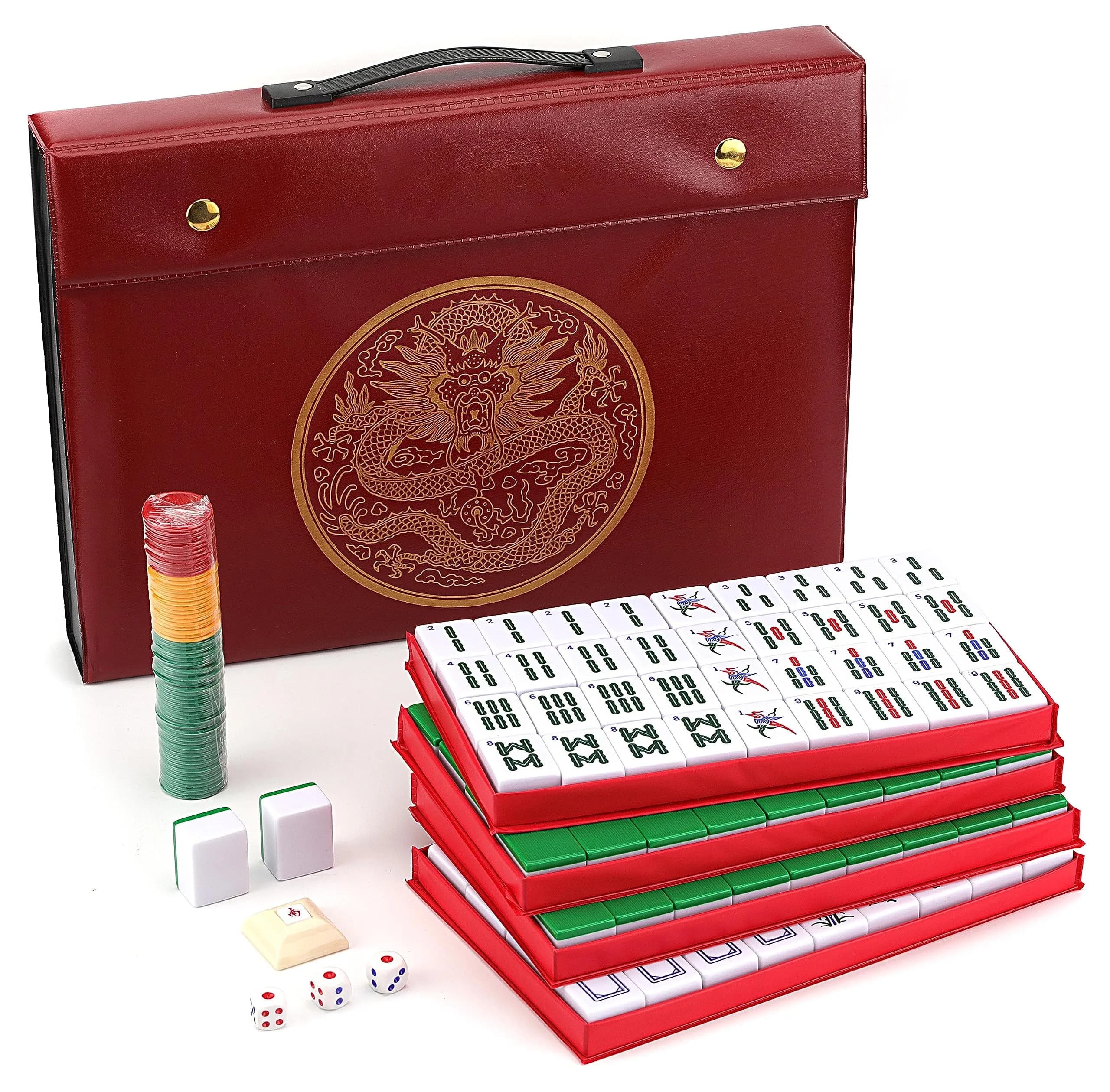 Mose Cafolo Chinese Mahjong Set X-Large 146 Tiles (3.7cm) | Classic Melamine Game with Travel Case & English Manual