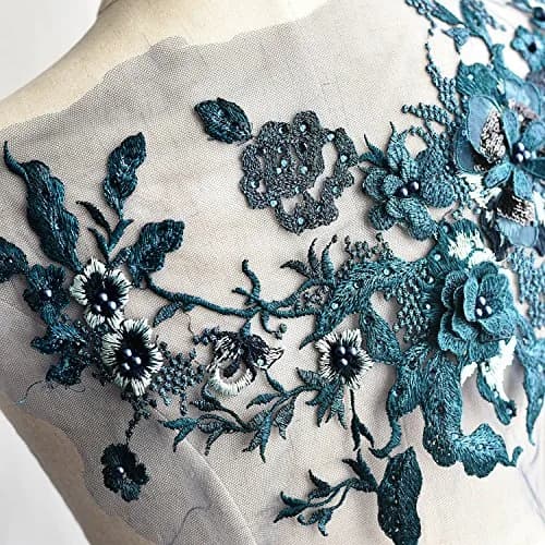 FEEPOP 3D Embroidered Flower Patch 35cm x 28cm (13.8 x 11 Inch) | Floral Lace Applique for Wedding Dresses thumbnail 3