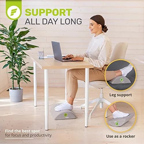 ErgoFoam Ergonomic Under Desk Foot Rest - Premium Velvet Soft Foam Footrest | Rocker (Grey) thumbnail 5