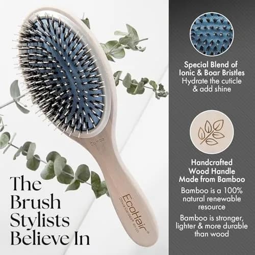Olivia Garden EcoHair Paddle Bamboo Hair Brush, EH-CO, Combo | Handcrafted Bamboo Handle, Ionic Bristles, All Hair Types thumbnail 5