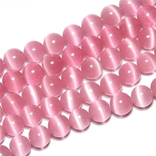 LIFAVOVY 6mm Pink Cat Eye Beads Round Semi Precious Gemstone for Jewelry Making | Unique 63-66pcs Strand thumbnail 1