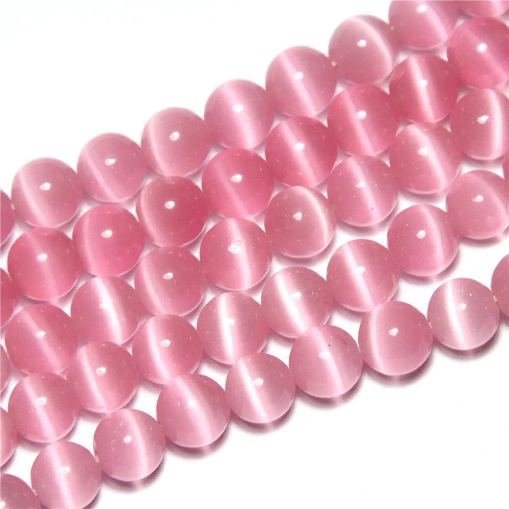LIFAVOVY 6mm Pink Cat Eye Beads Round Semi Precious Gemstone for Jewelry Making | Unique 63-66pcs Strand - main product image