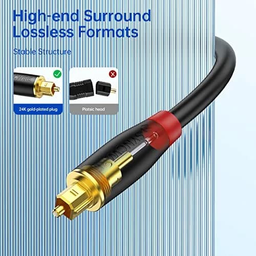 SYNCWIRE Digital Optical Audio Cable 10 ft | 24K Gold-Plated, Ultra-Durable Fiber Optic Toslink Cord for Home Theater & Gaming thumbnail 3
