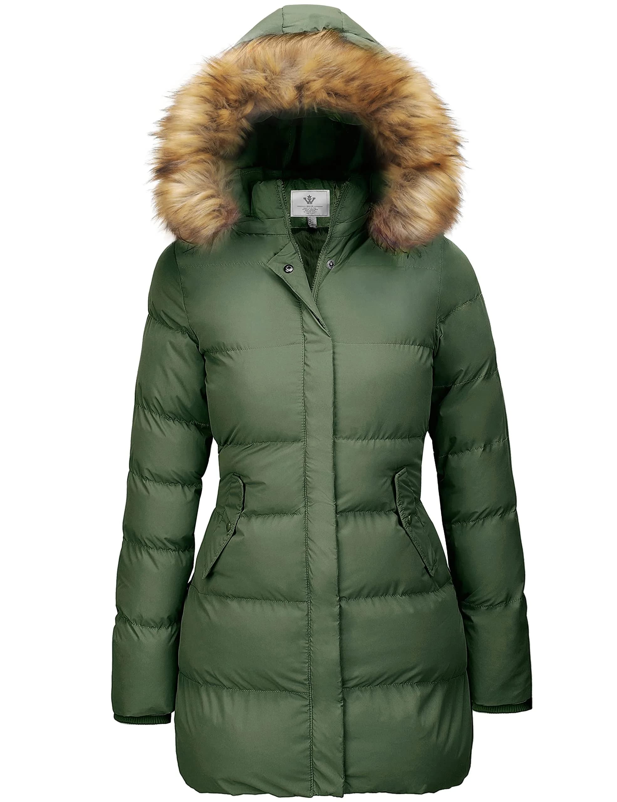 WenVen Women's Winter Thicken Long Puffer Coat with Hood, Army Green, L | Waterproof & Slim Fit